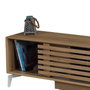 Hanah Home Soporte TV Roble 150x50x41cm, 1 Cajón, Patas Metal, Tablero Melamina 18mm Moderno Elegante Mueble Salón